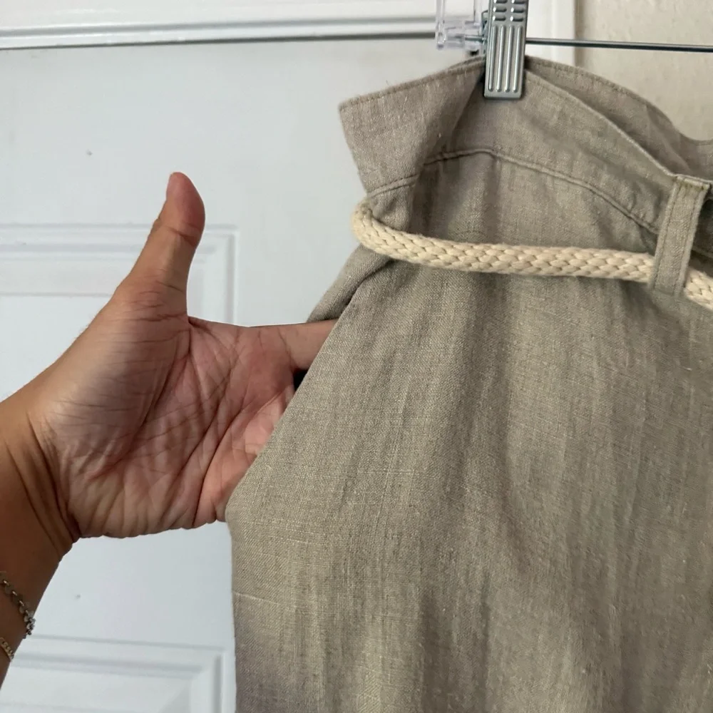 VKTRBLAK beige tan linen rope belt slim tapered straight‎ cropped pants